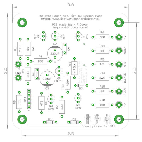 A40 Class A Audio Power Amplifier Boards (pair of PCBs, no parts)